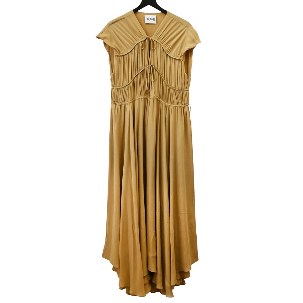 Tove Tan Flores Silk Georgette Gathered Maxi Dress Size 40 US 8